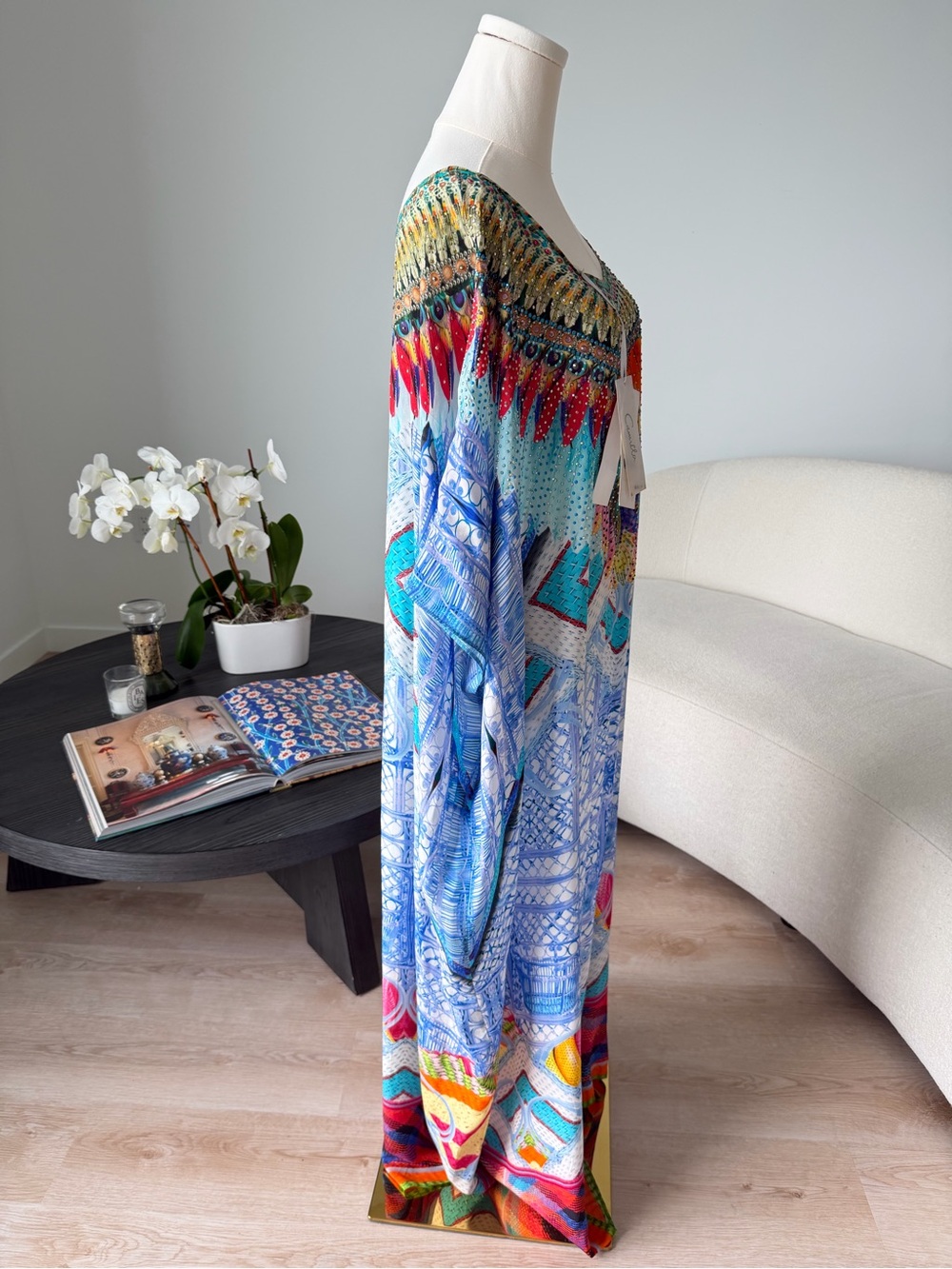 Camilla Silk Crystal Embellished Caftan Kaftan One Size NWT $600 Resort Cover Up - Picture 10 of 17